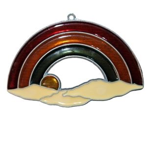 Vintage Handmade Stained Glass Rainbow Over The Clouds Suncatcher Ornament